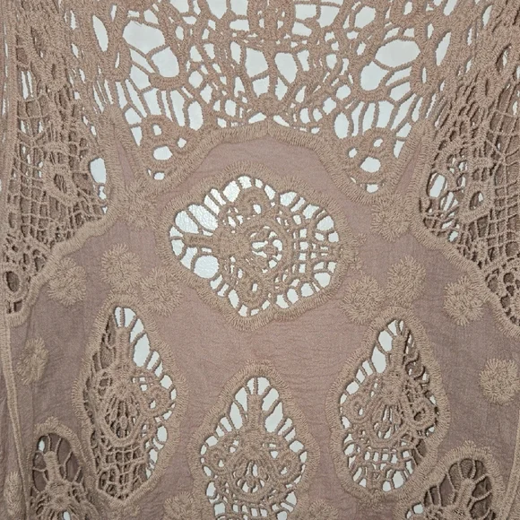 Instie Tan Romantic Crochet Lace Boho Hippie Cottagecore Sleeveless Open Vest - Picture 6 of 6